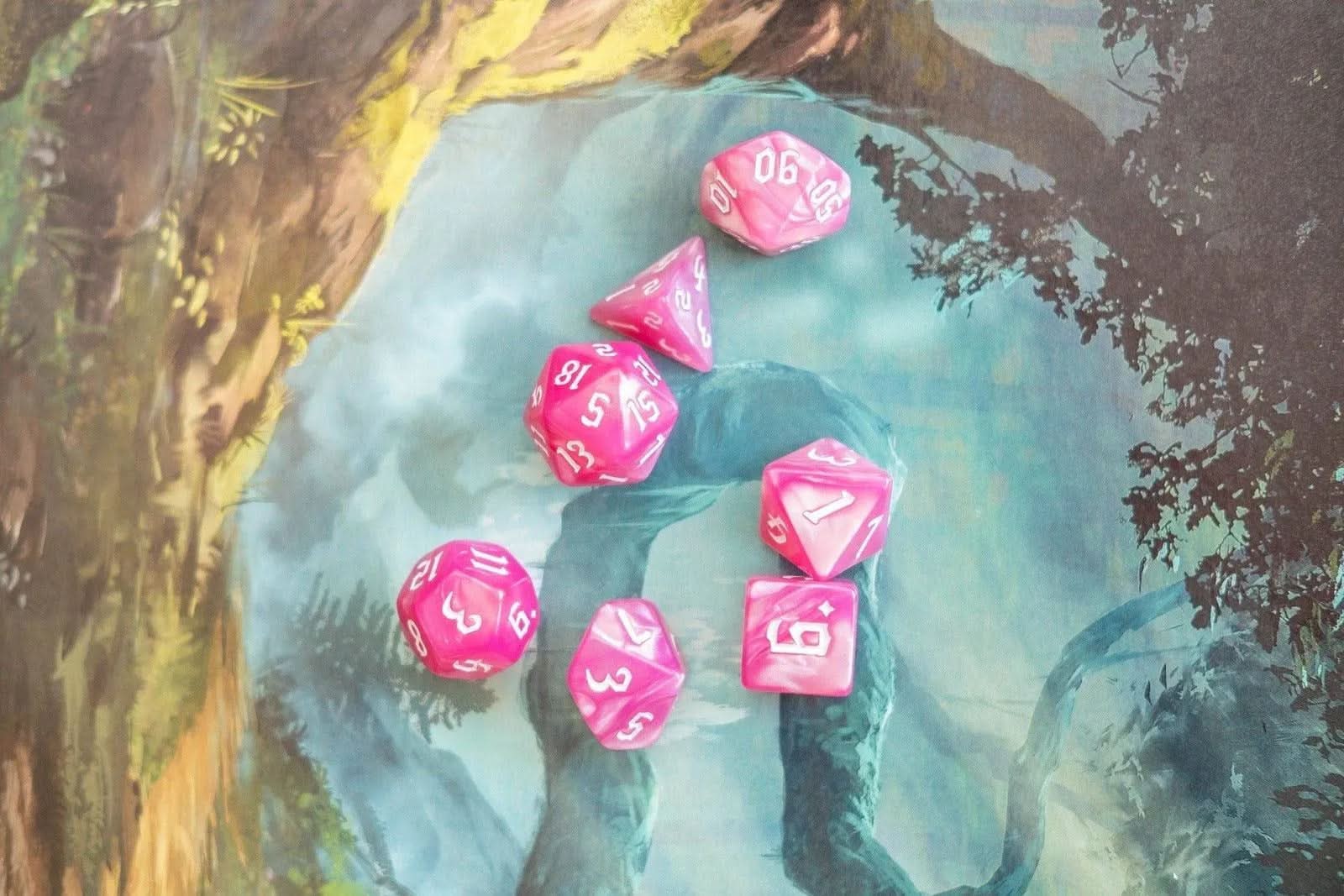 Candy Floss Pink TTRPG  Dice Set - Mystery Dice Goblin