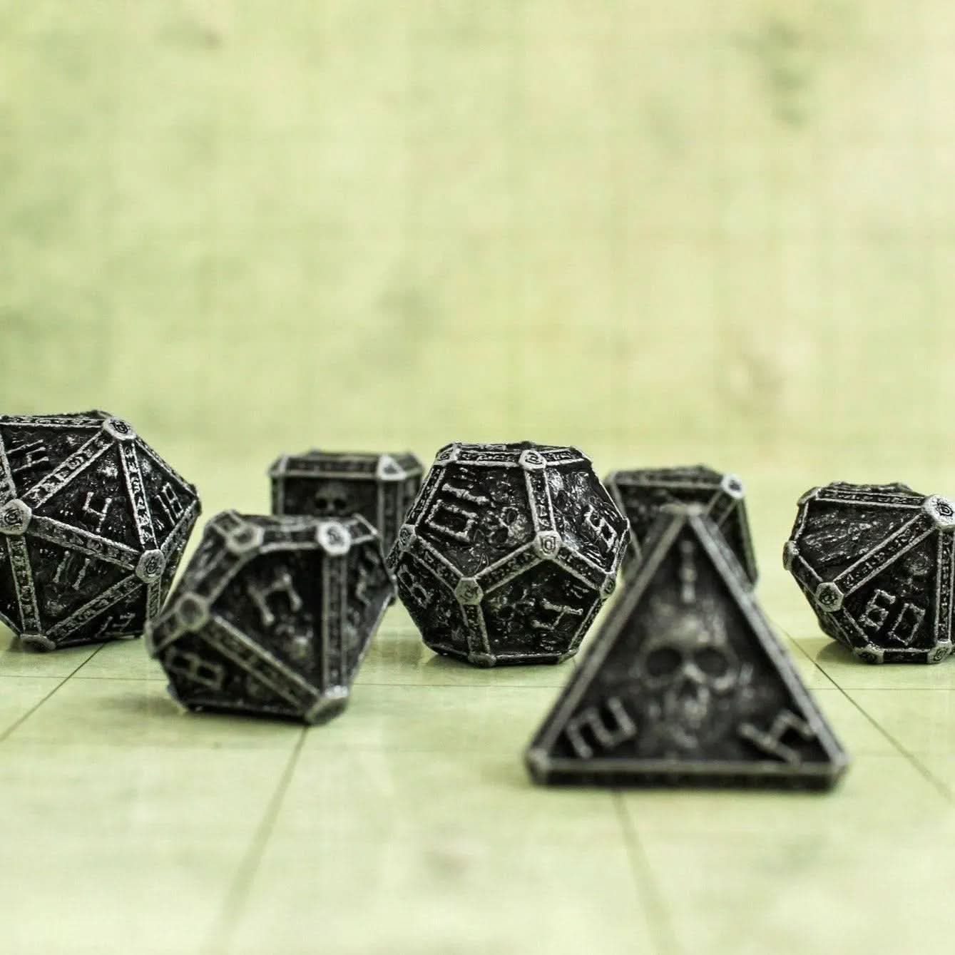 Chunky Black Crypt Metal Dice Set