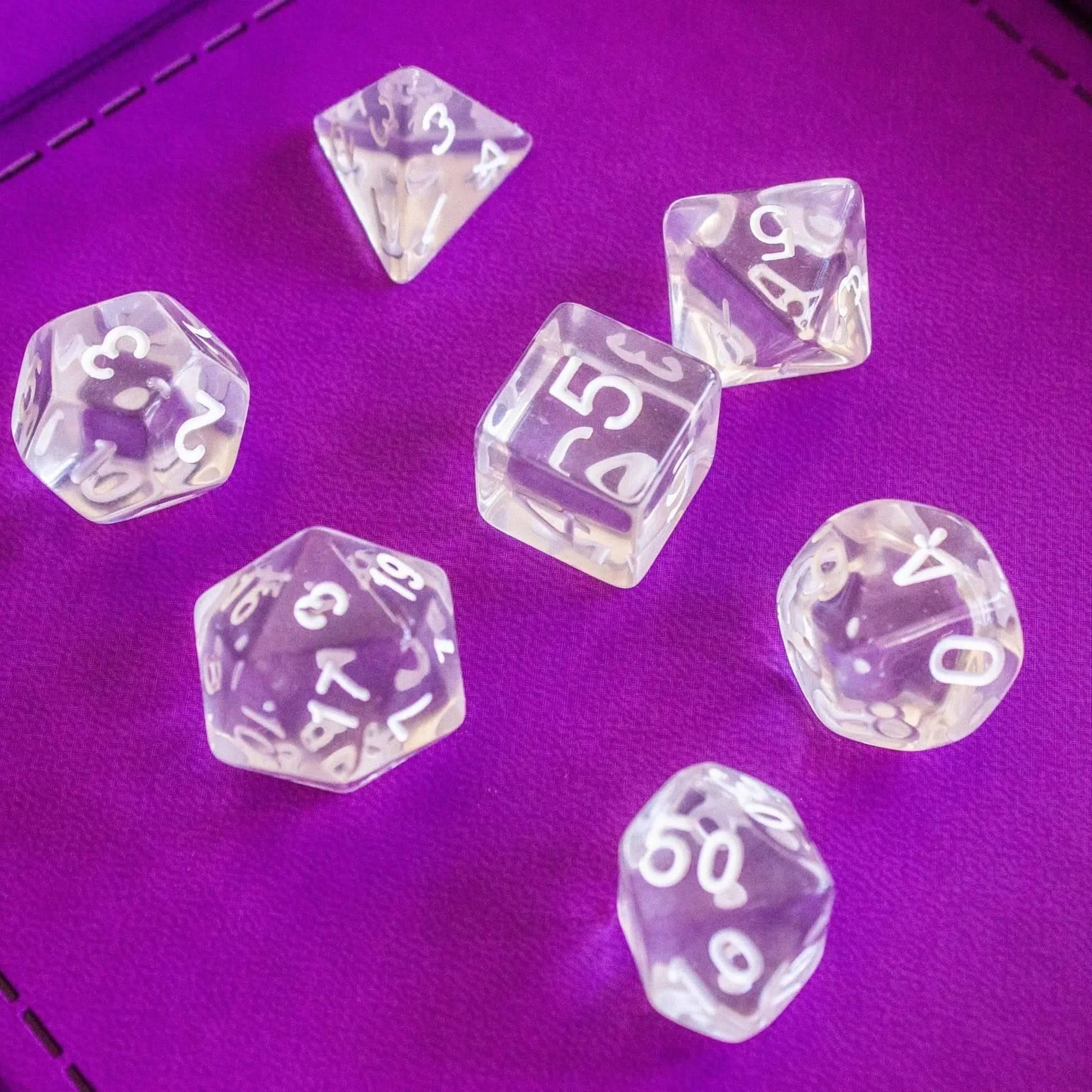 Clear Quartz TTRPG  Dice - Mystery Dice Goblin