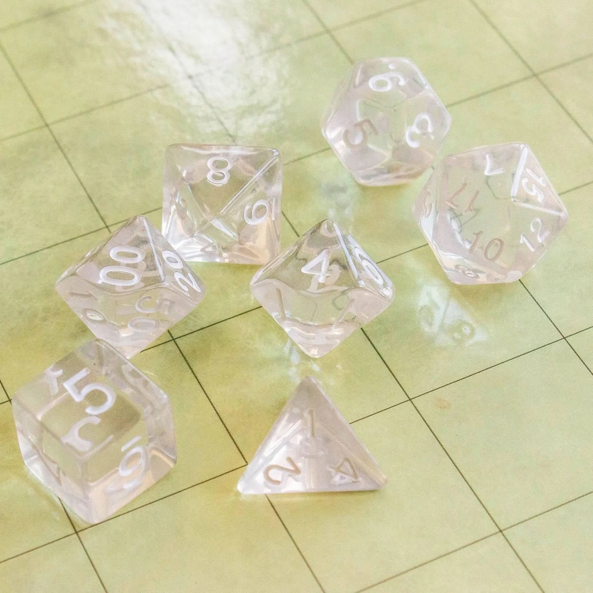 Clear Quartz TTRPG  Dice - Mystery Dice Goblin