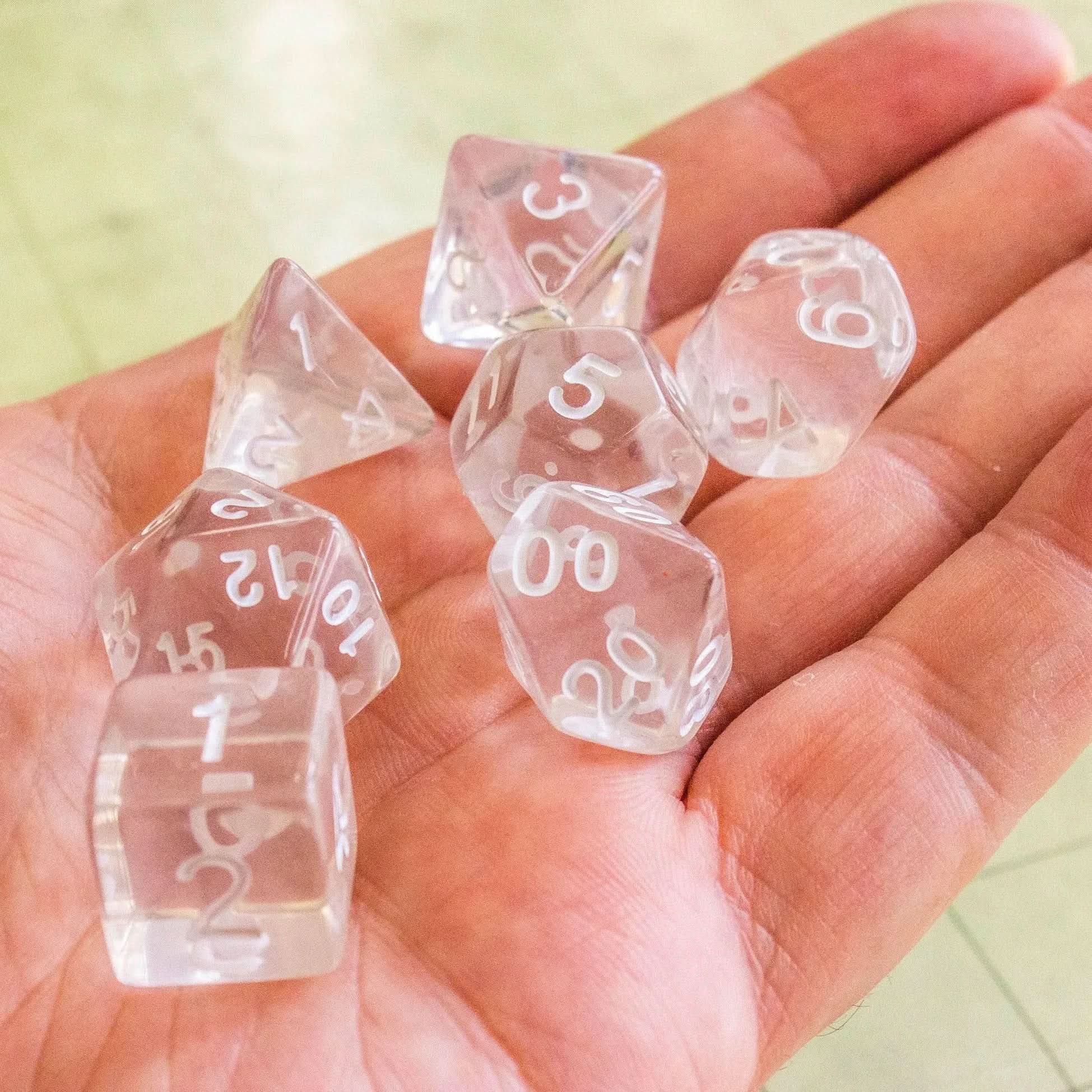 Clear Quartz TTRPG  Dice - Mystery Dice Goblin