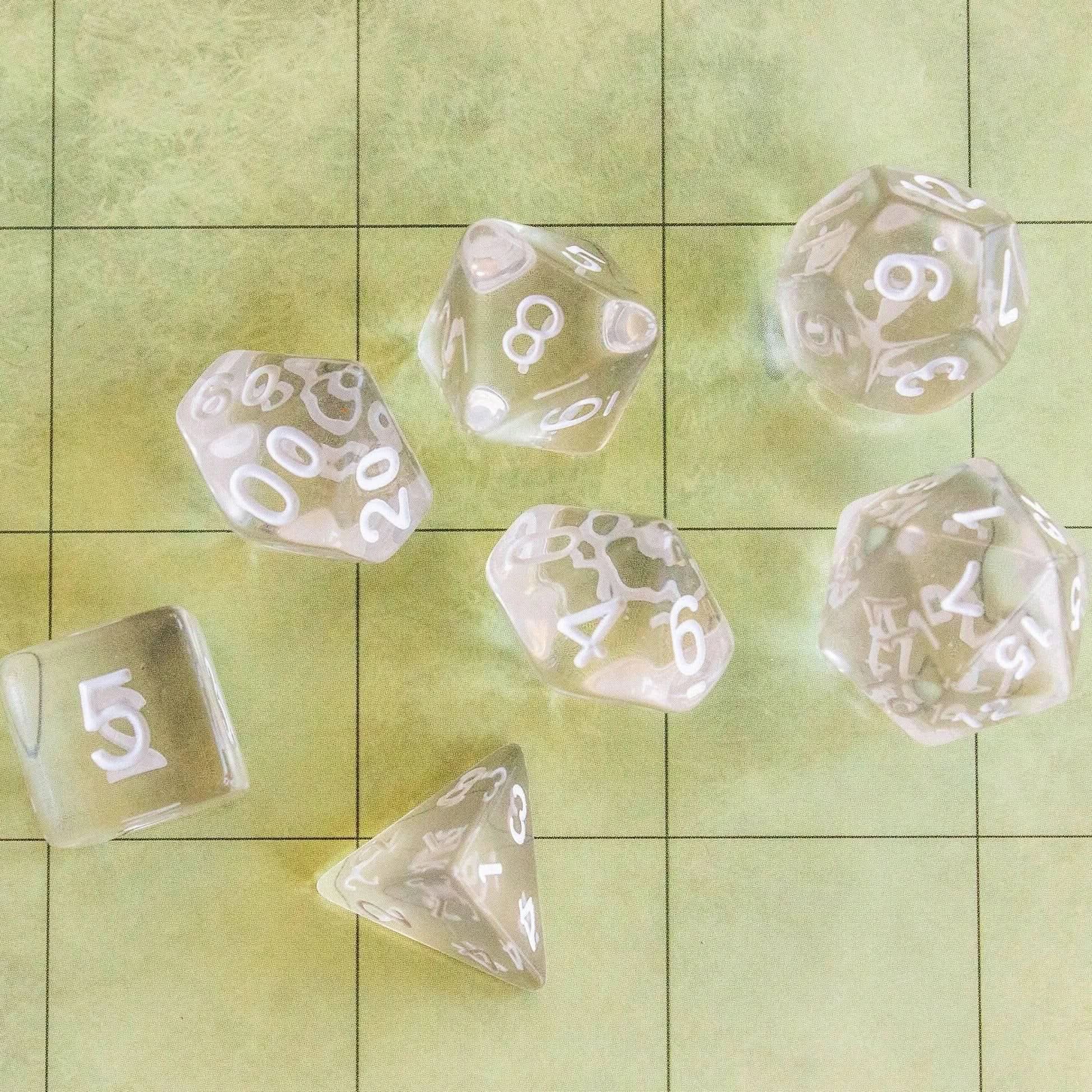 Clear Quartz TTRPG  Dice - Mystery Dice Goblin