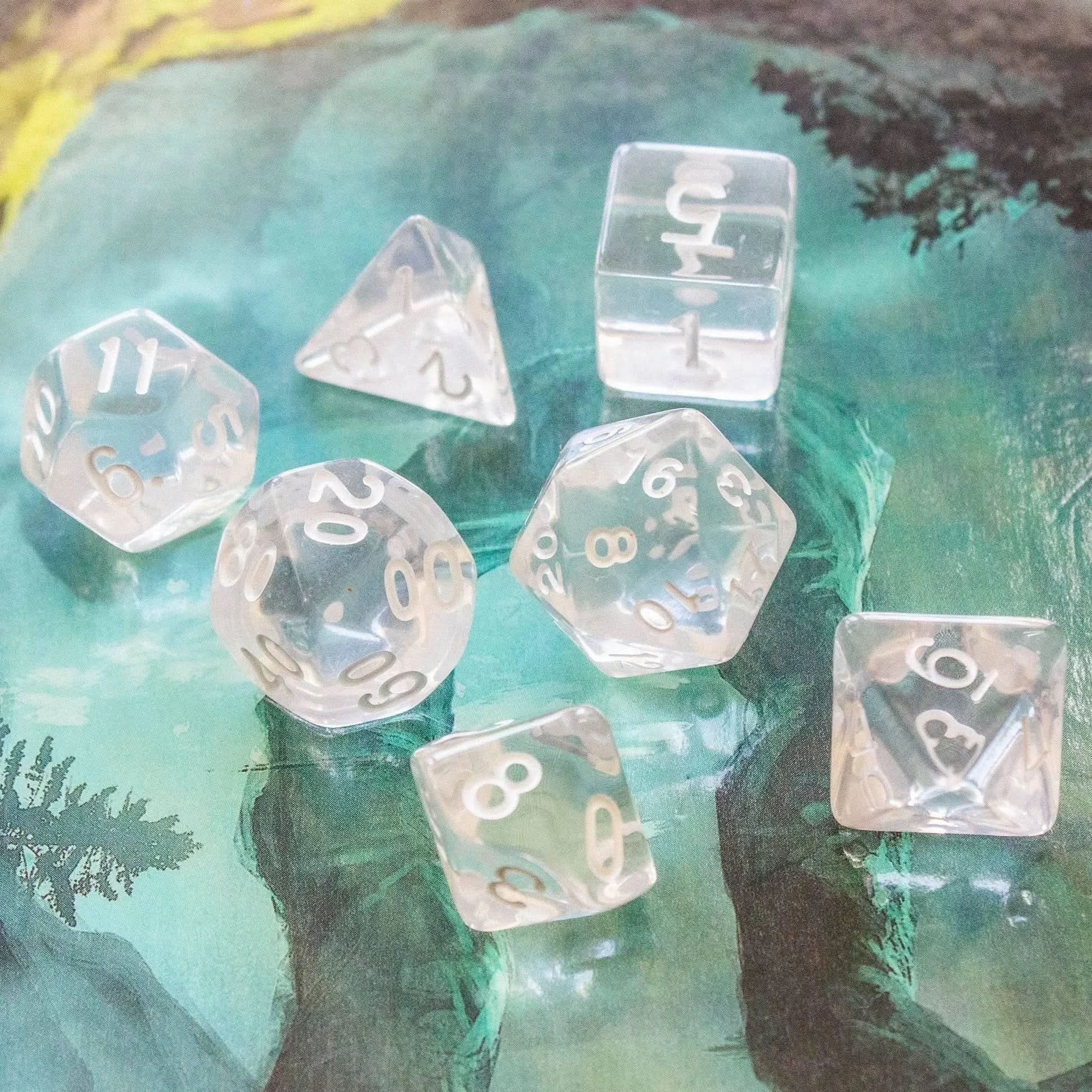 Clear Quartz TTRPG  Dice - Mystery Dice Goblin