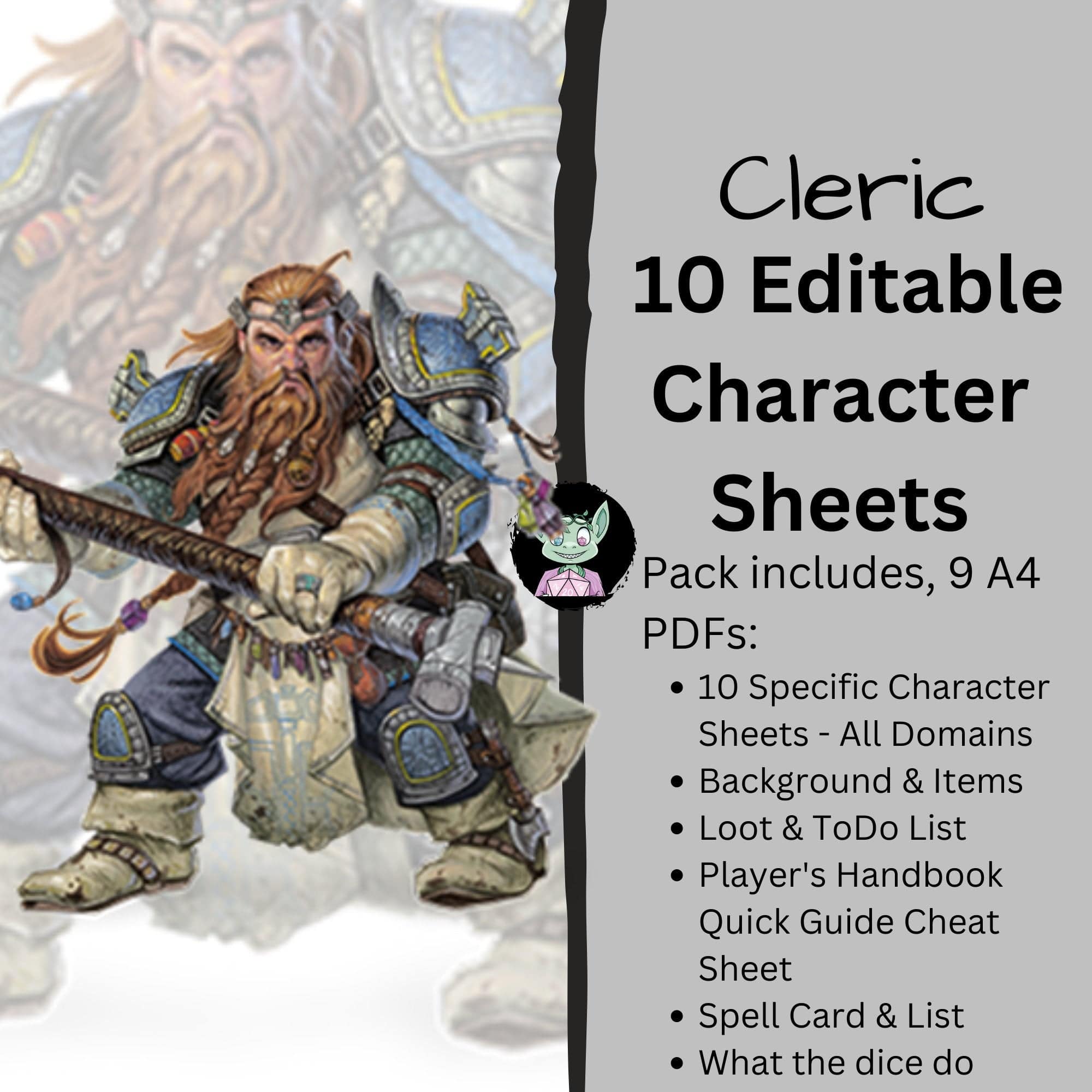 Cleric Dungeons and Dragons Character Sheet - Mystery Dice Goblin