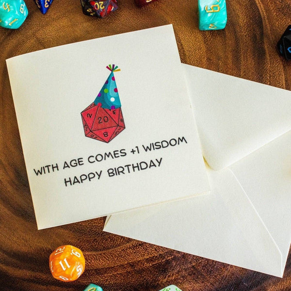 Birthday Card DnD +1 Wisdom - Mystery Dice Goblin