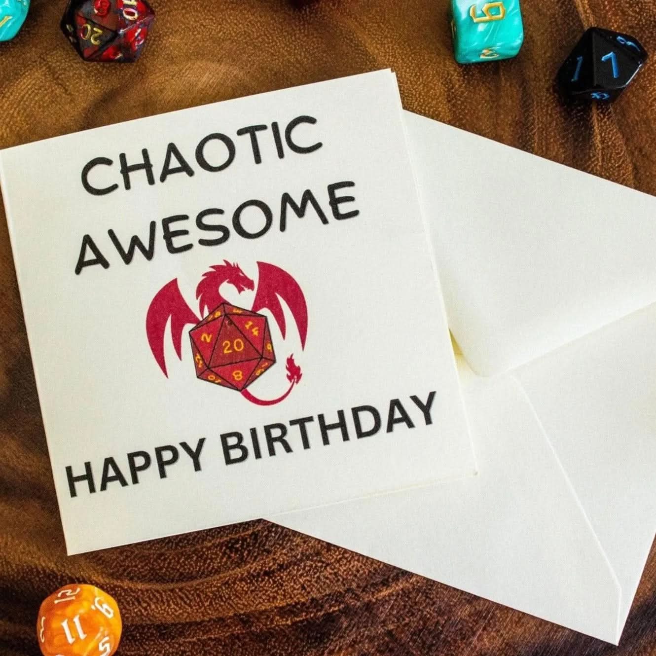 DnD Birthday Card Chaotic Awesome - Mystery Dice Goblin