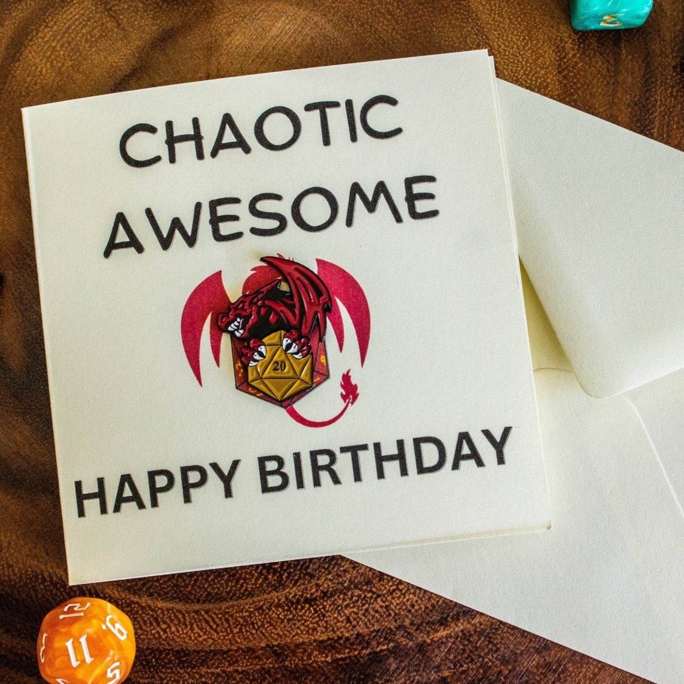 DnD Birthday Card Chaotic Awesome - Mystery Dice Goblin