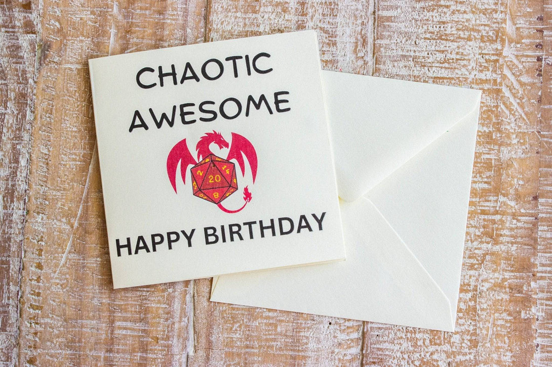 DnD Birthday Card Chaotic Awesome - Mystery Dice Goblin