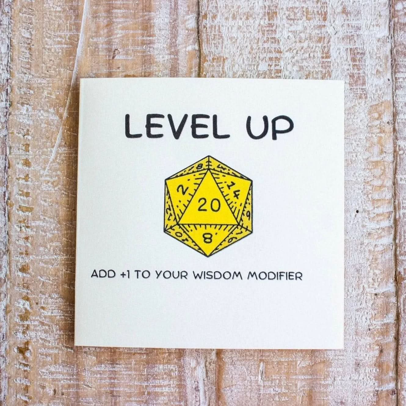 DnD Birthday Card Level Up +1 Wisdom - Mystery Dice Goblin