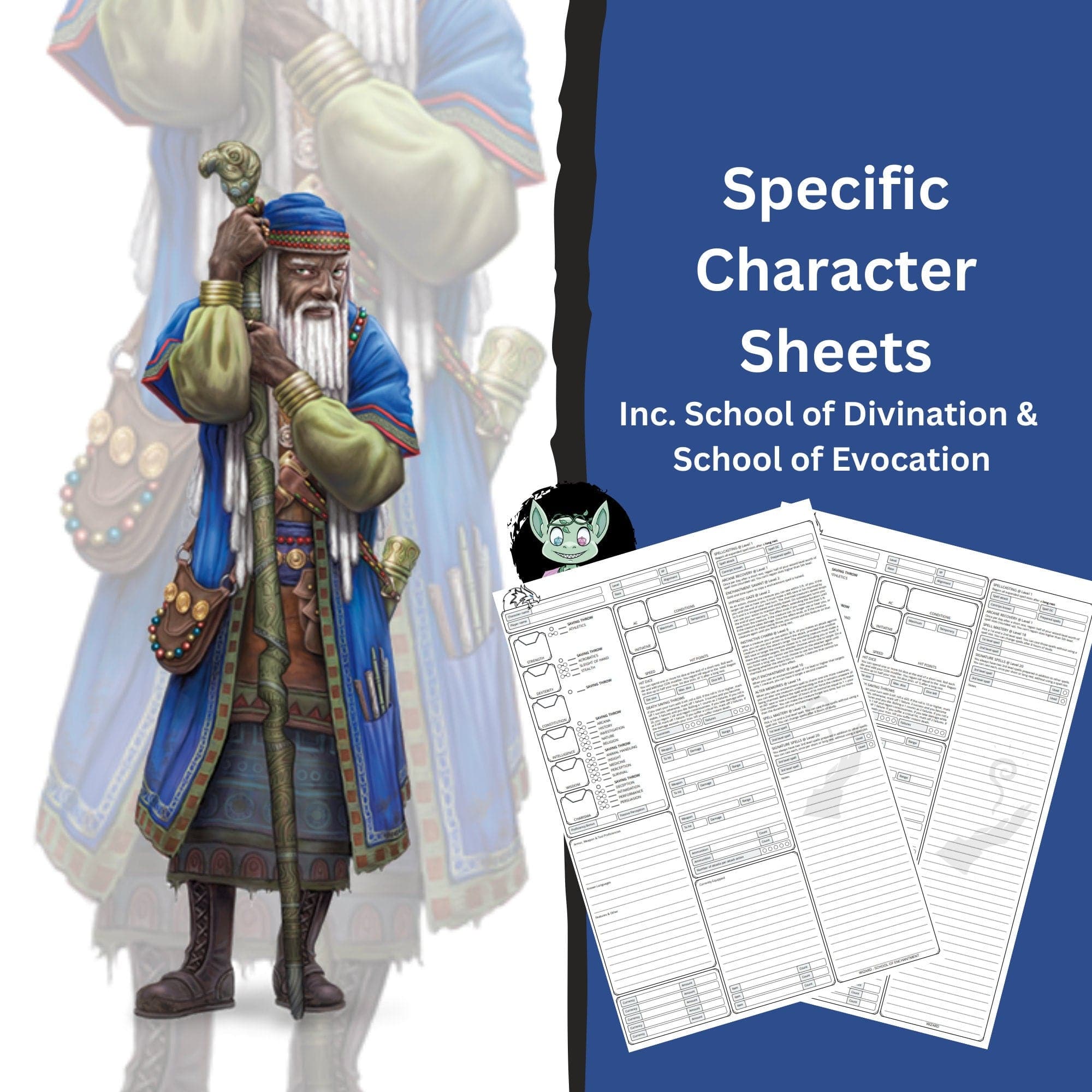 DnD Character Sheet - Wizard - Mystery Dice Goblin