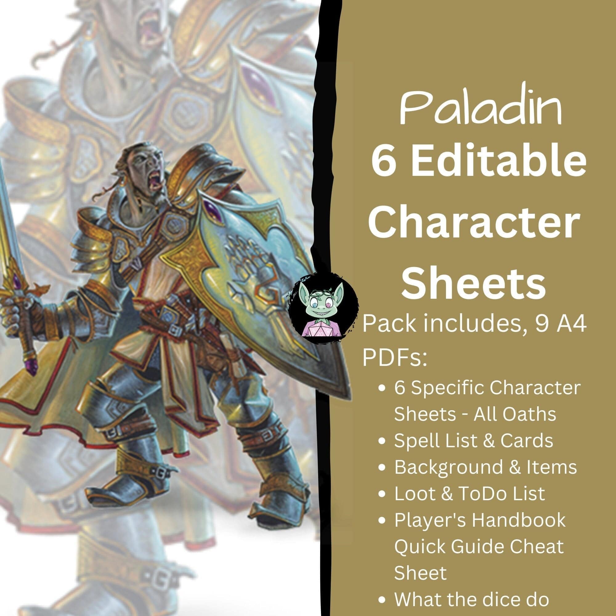 DnD Paladin Character Sheet - Mystery Dice Goblin