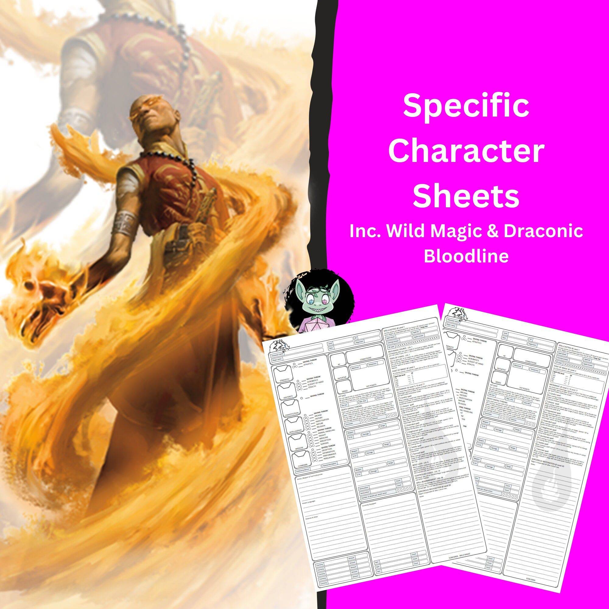 DnD Sorcerer Character Sheet - Mystery Dice Goblin
