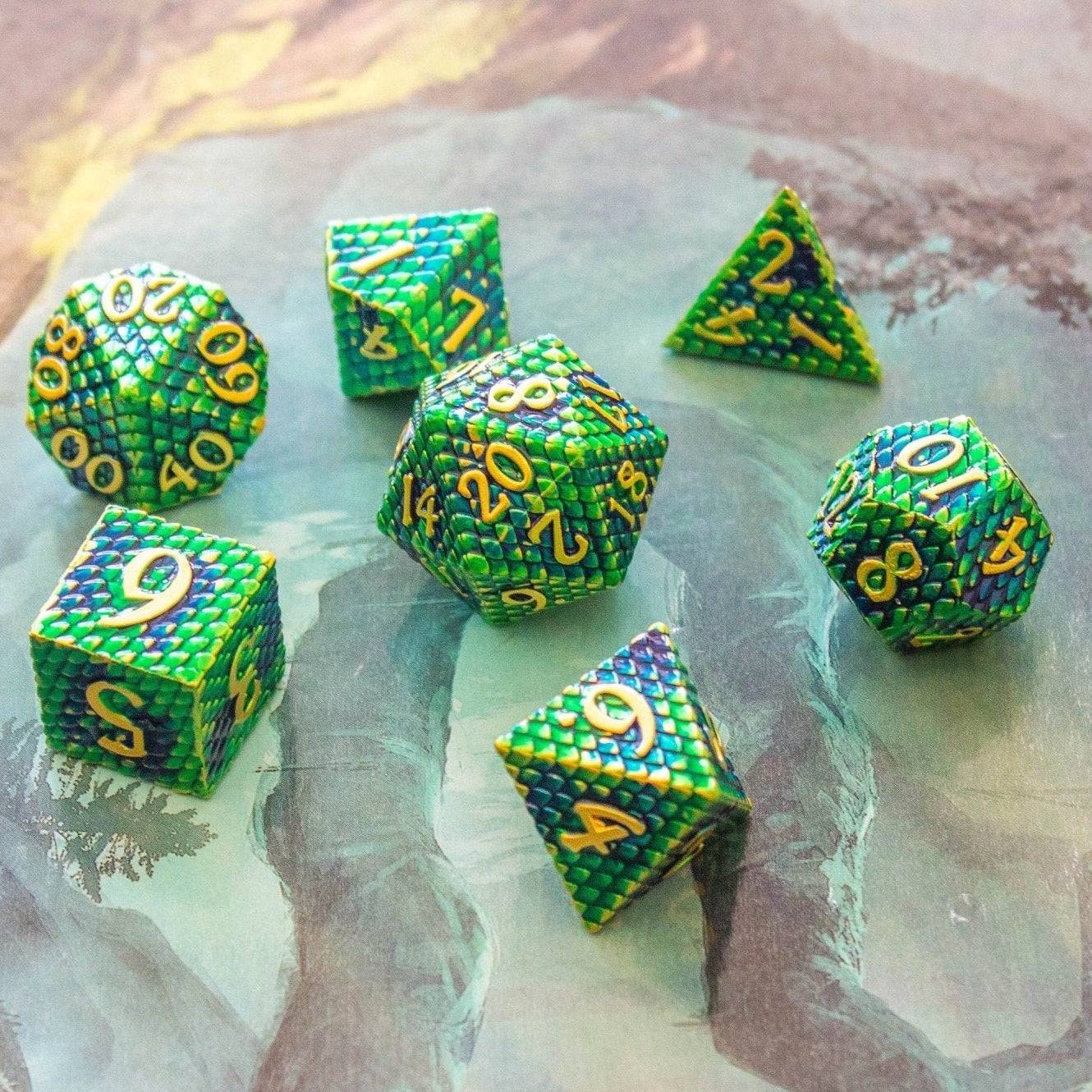 Dragon Scale Metal Dungeons and Dragons Dice Set