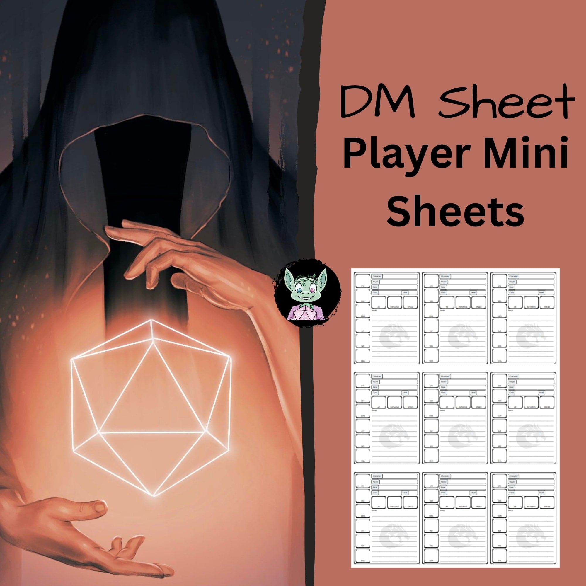 Dungeon Master Character Cheat Sheet - Mystery Dice Goblin
