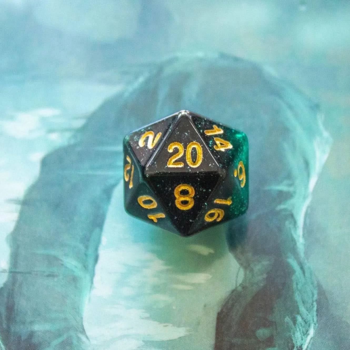Green and Black Galaxy Dice Set
