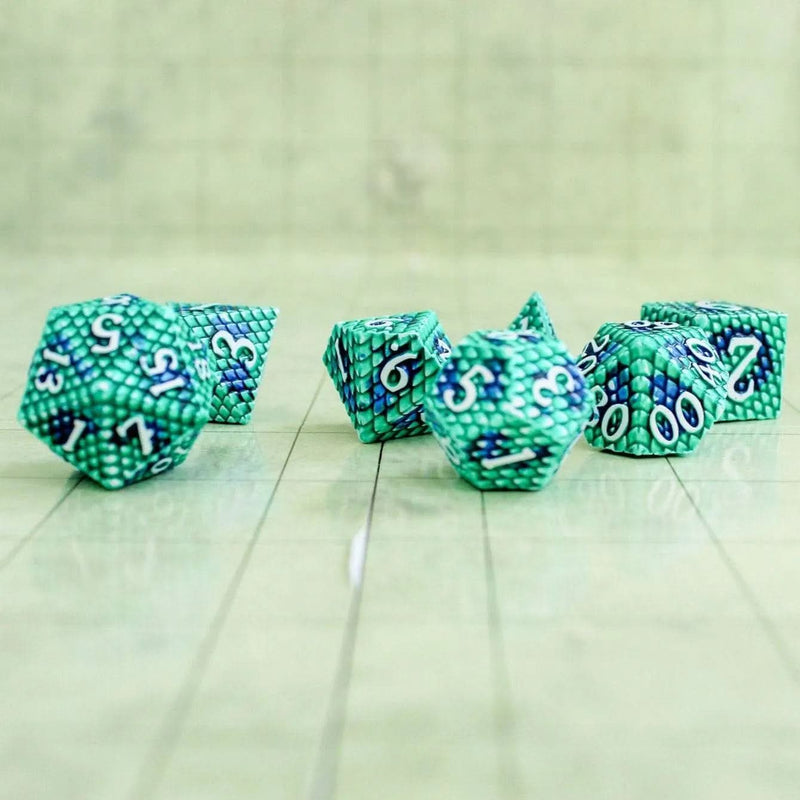 Aqua Dragon Scale Metal Dice Set