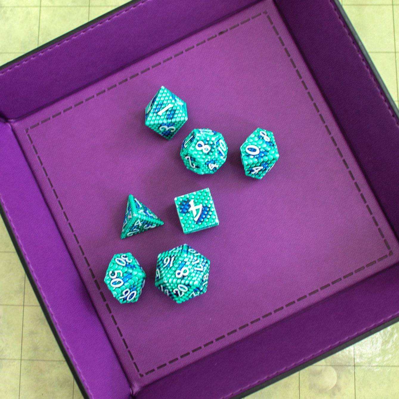 Green and Blue Dragon Scale Metal DnD Dice Set - Mystery Dice Goblin