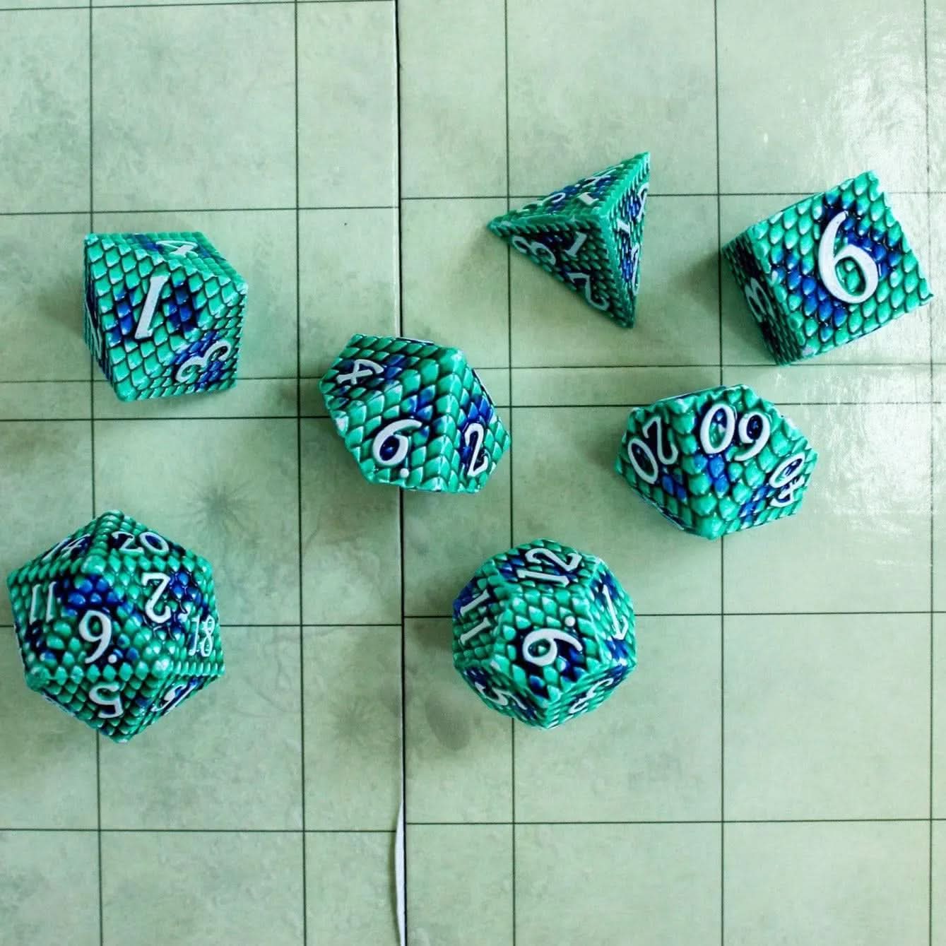 Aqua Dragon Scale Metal Dice Set