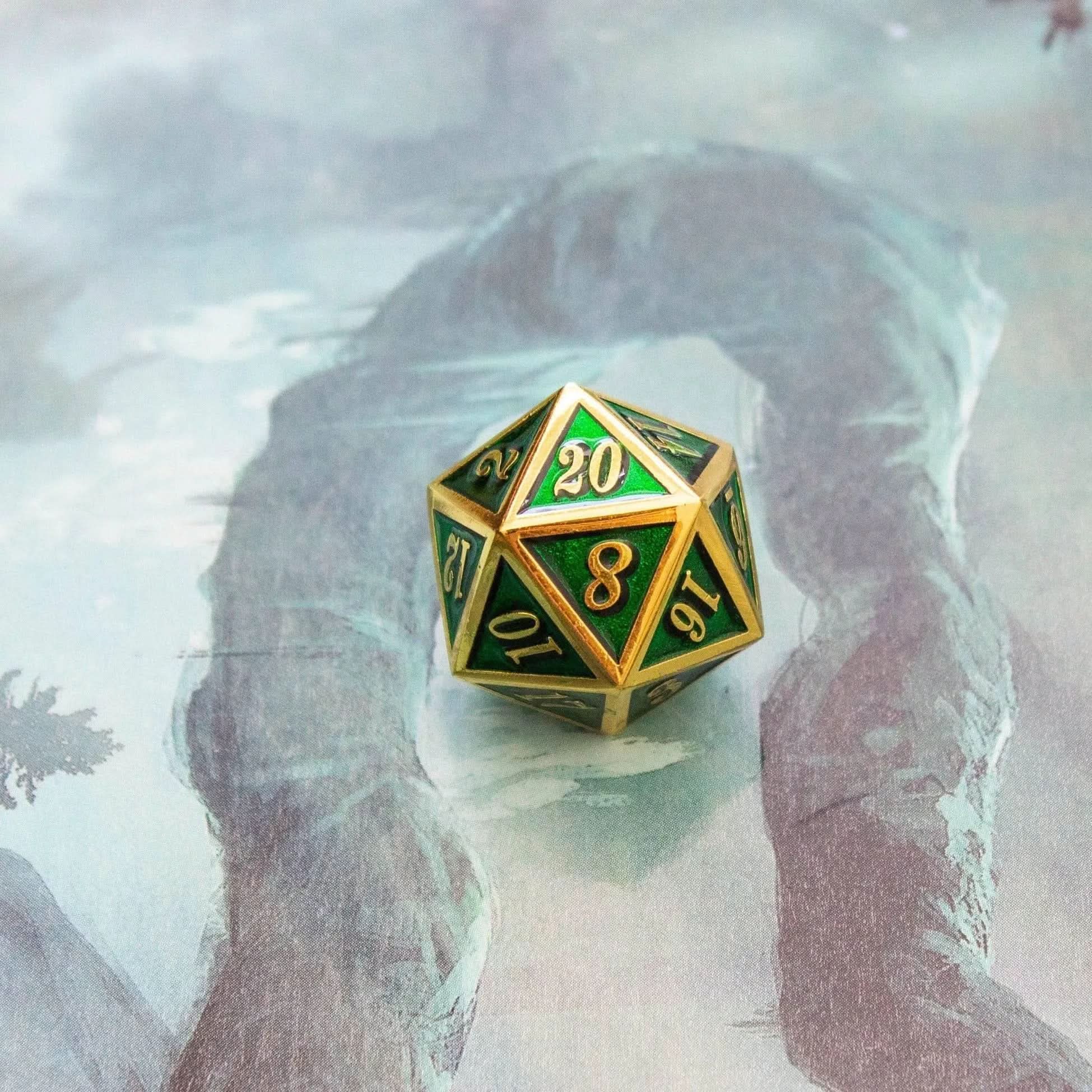 Green and Gold Metal Dice Set