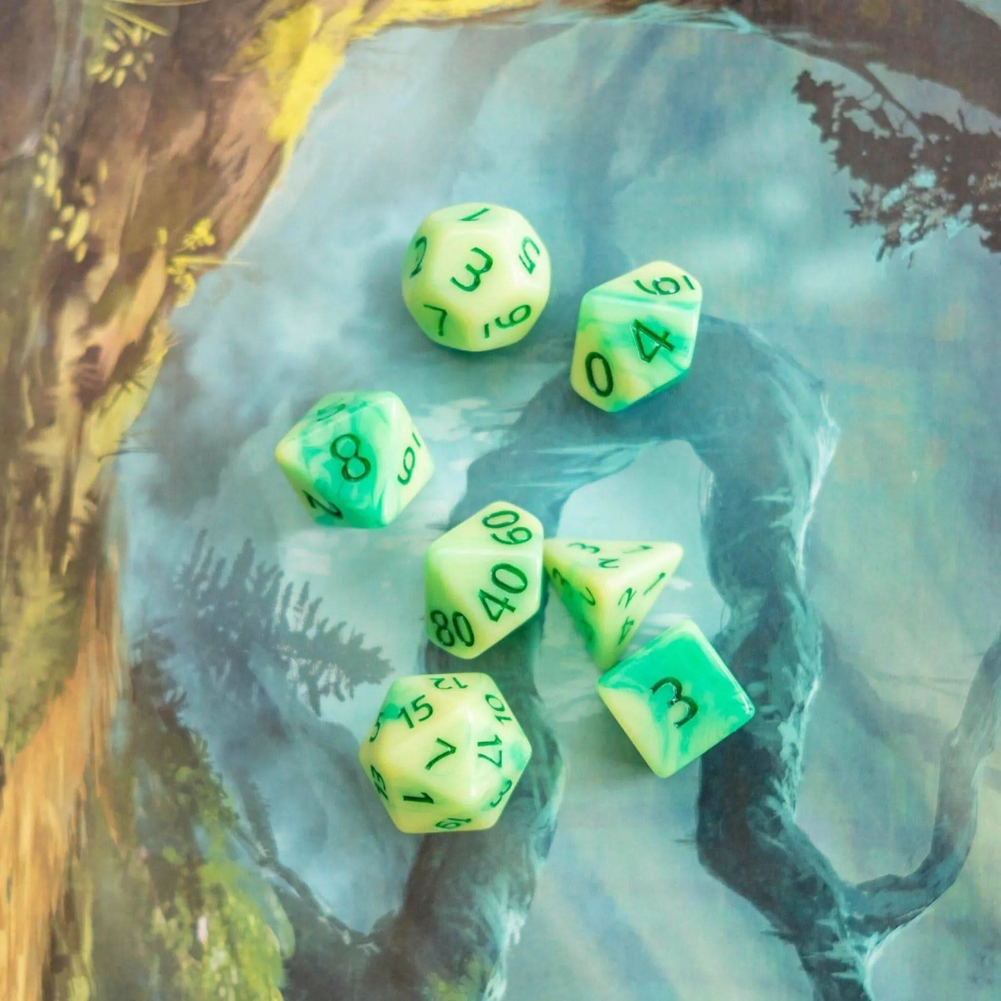 Green Dragon Breath TTRPG  Dice Set - Mystery Dice Goblin