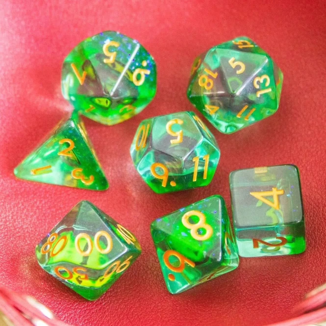 Green Snake Eyes Dice Set | dnd dice