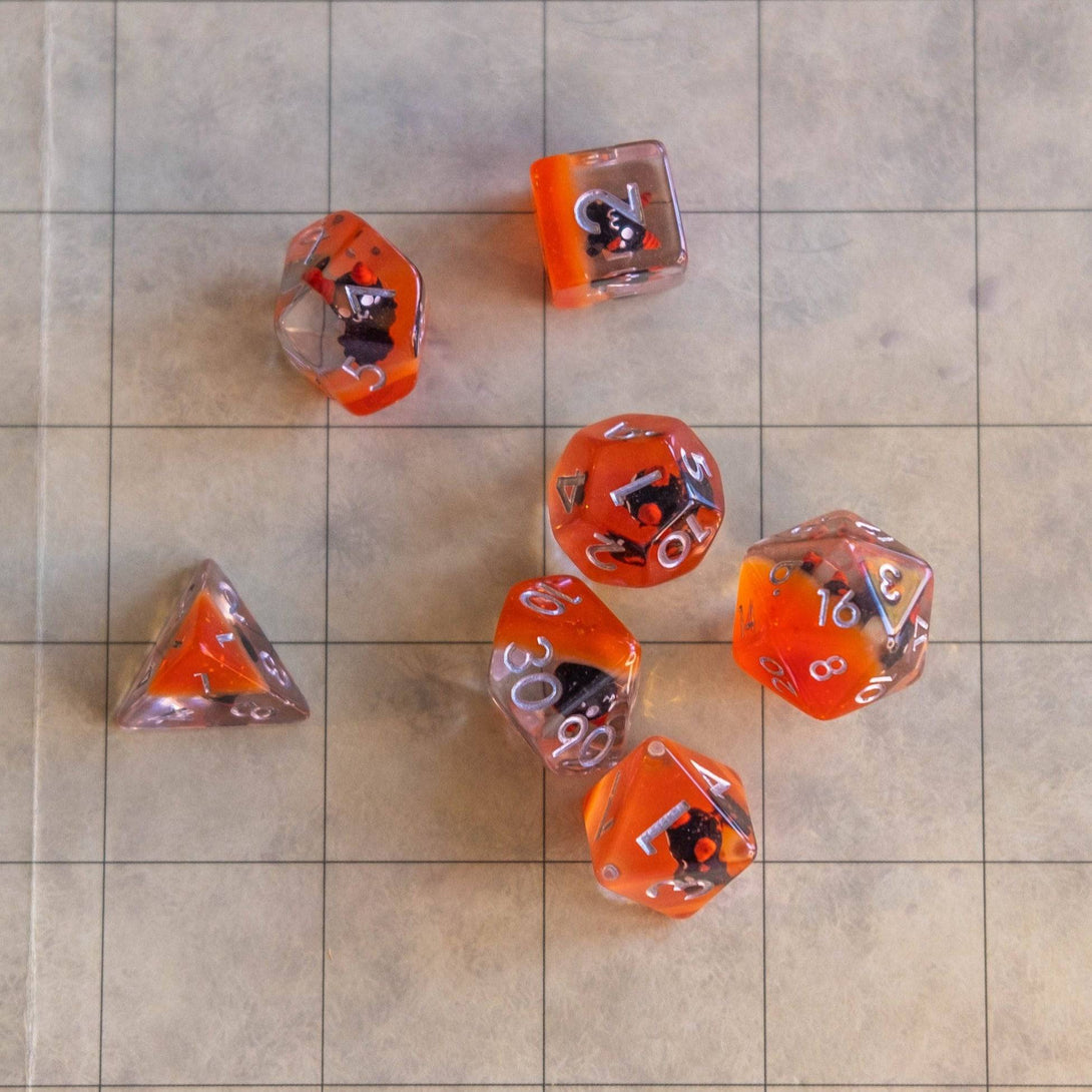 Little Devil Orange  DnD dice - Mystery Dice Goblin