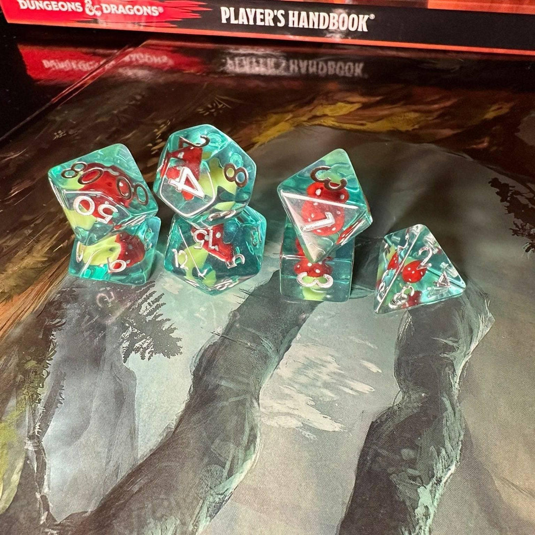 Mushroom Aqua Blue DnD dice - Mystery Dice Goblin