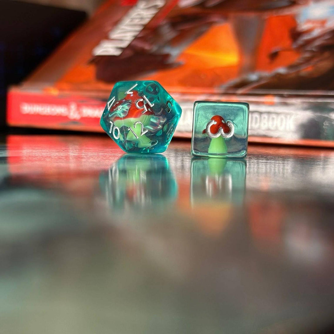 Mushroom Aqua Blue DnD dice - Mystery Dice Goblin