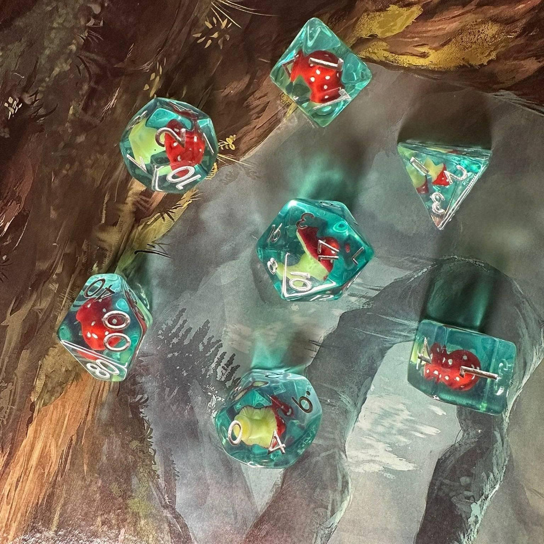 Mushroom Aqua Blue DnD dice - Mystery Dice Goblin