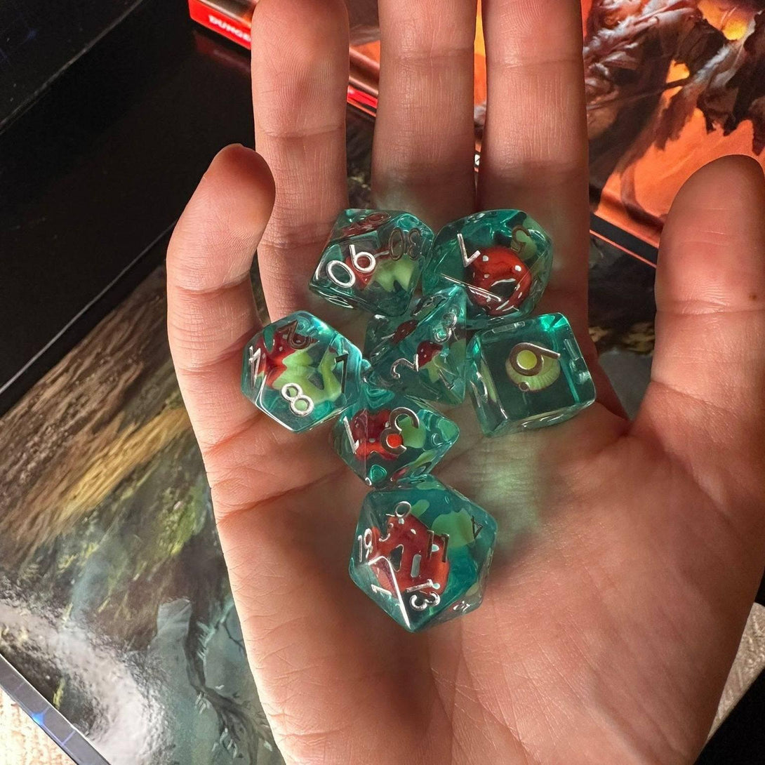 Mushroom Aqua Blue DnD dice - Mystery Dice Goblin