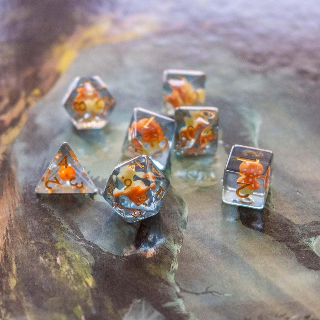 Orange Mushroom DnD Dice Set - Mystery Dice Goblin