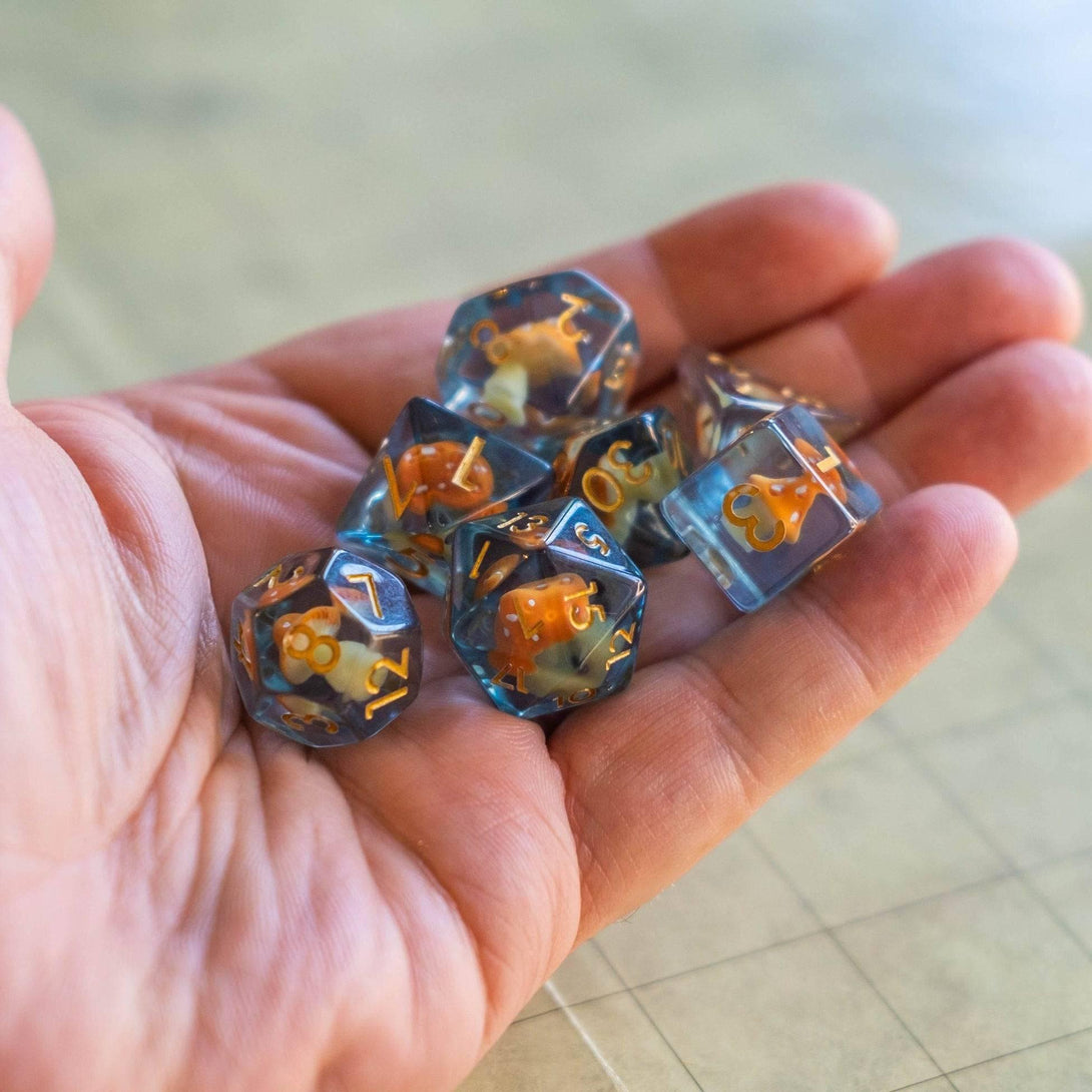 Orange Mushroom DnD Dice Set - Mystery Dice Goblin