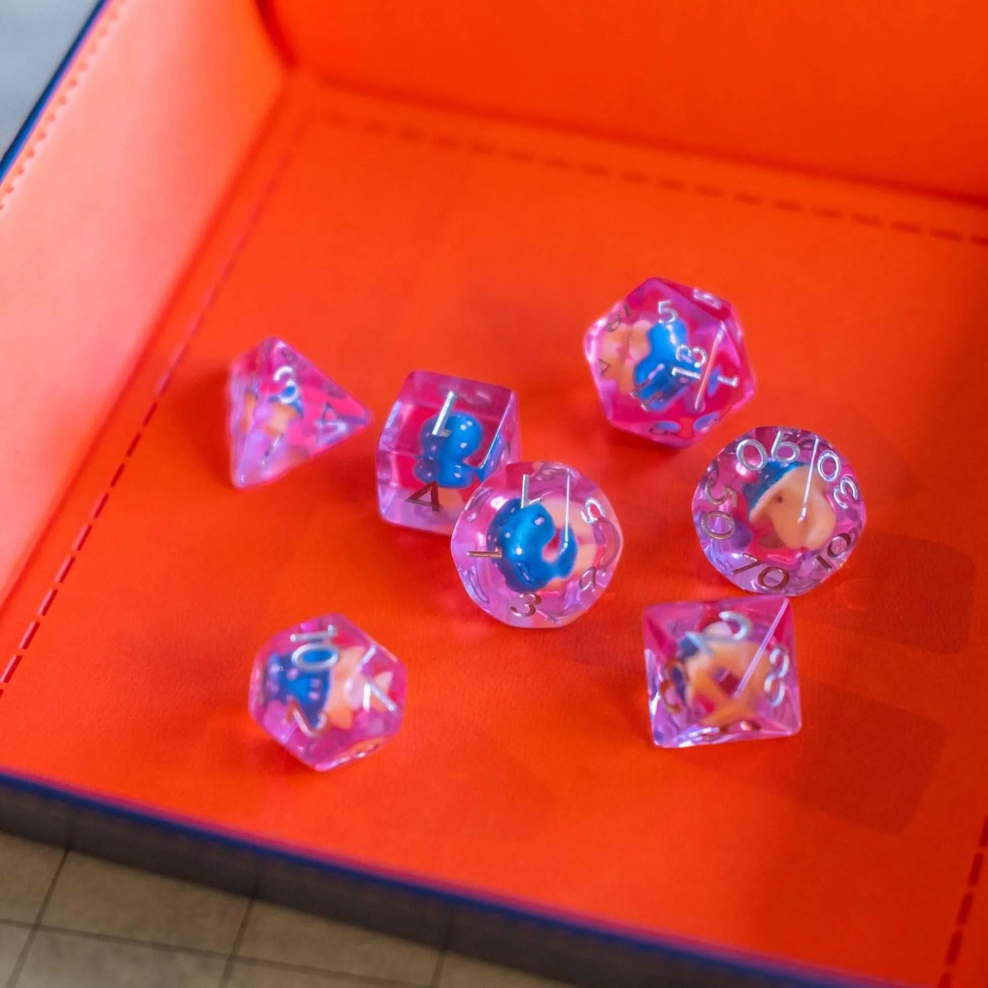 Pink with Blue Mushroom DnD Dice Set | dnd dice