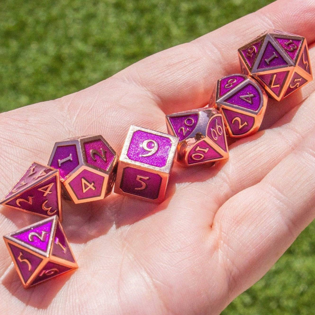 Purple and Rose Gold Metal Dice Set - Mystery Dice Goblin