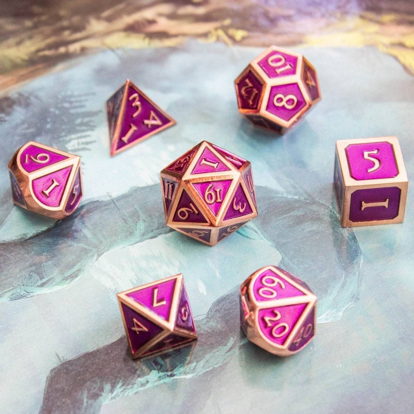Purple and Rose Gold Metal Dice Set - Mystery Dice Goblin