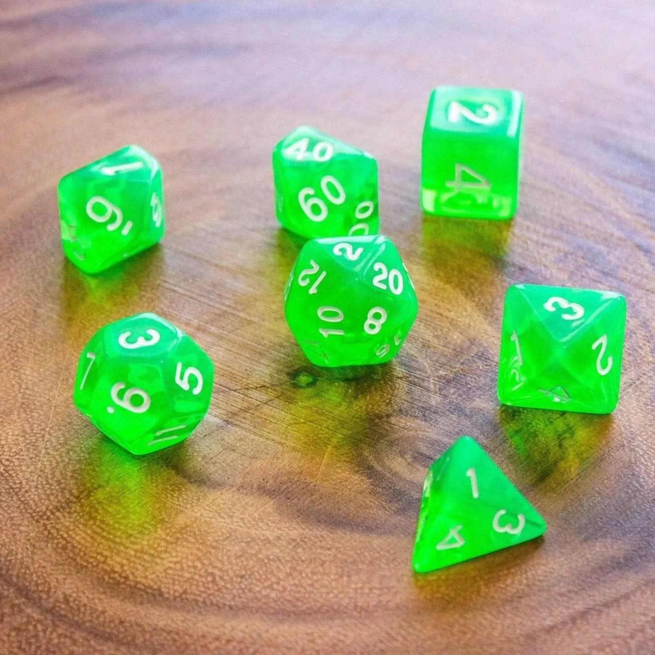 Radiant Green TTRPG  Dice Set - Mystery Dice Goblin