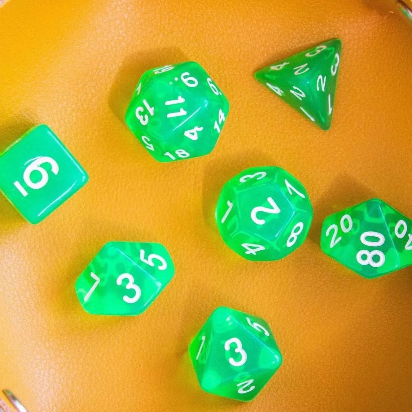 Radiant Green TTRPG  Dice Set - Mystery Dice Goblin