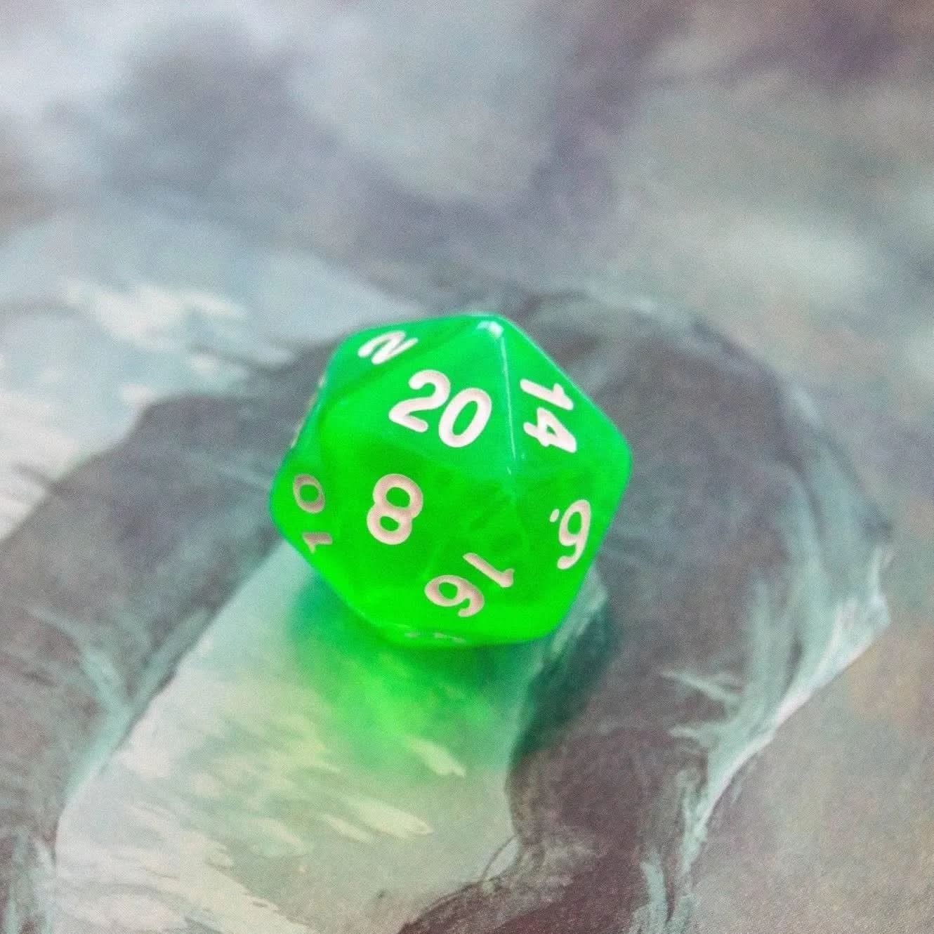 Radiant Green TTRPG  Dice Set - Mystery Dice Goblin