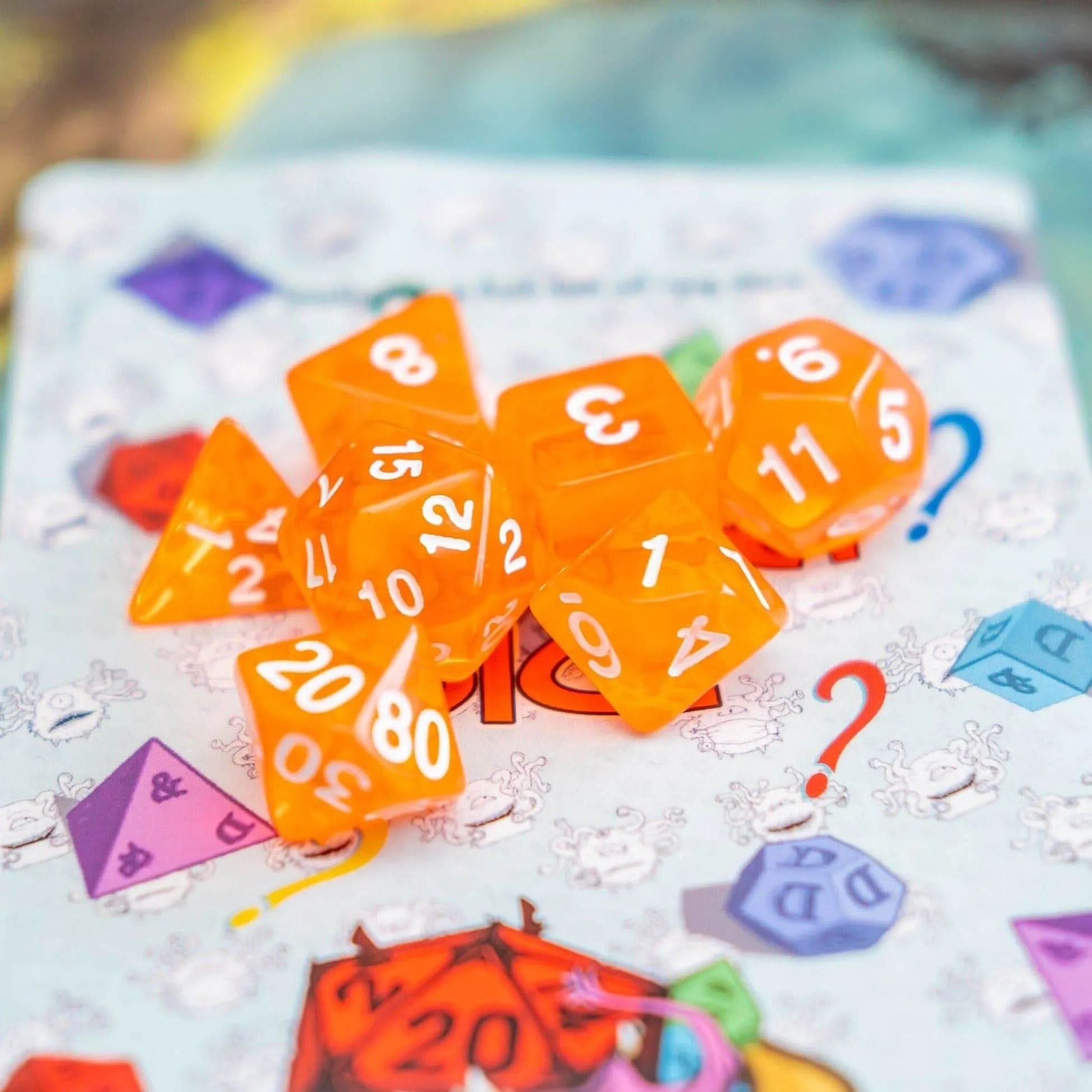 Radiant Orange TTRPG  Dice Set - Mystery Dice Goblin