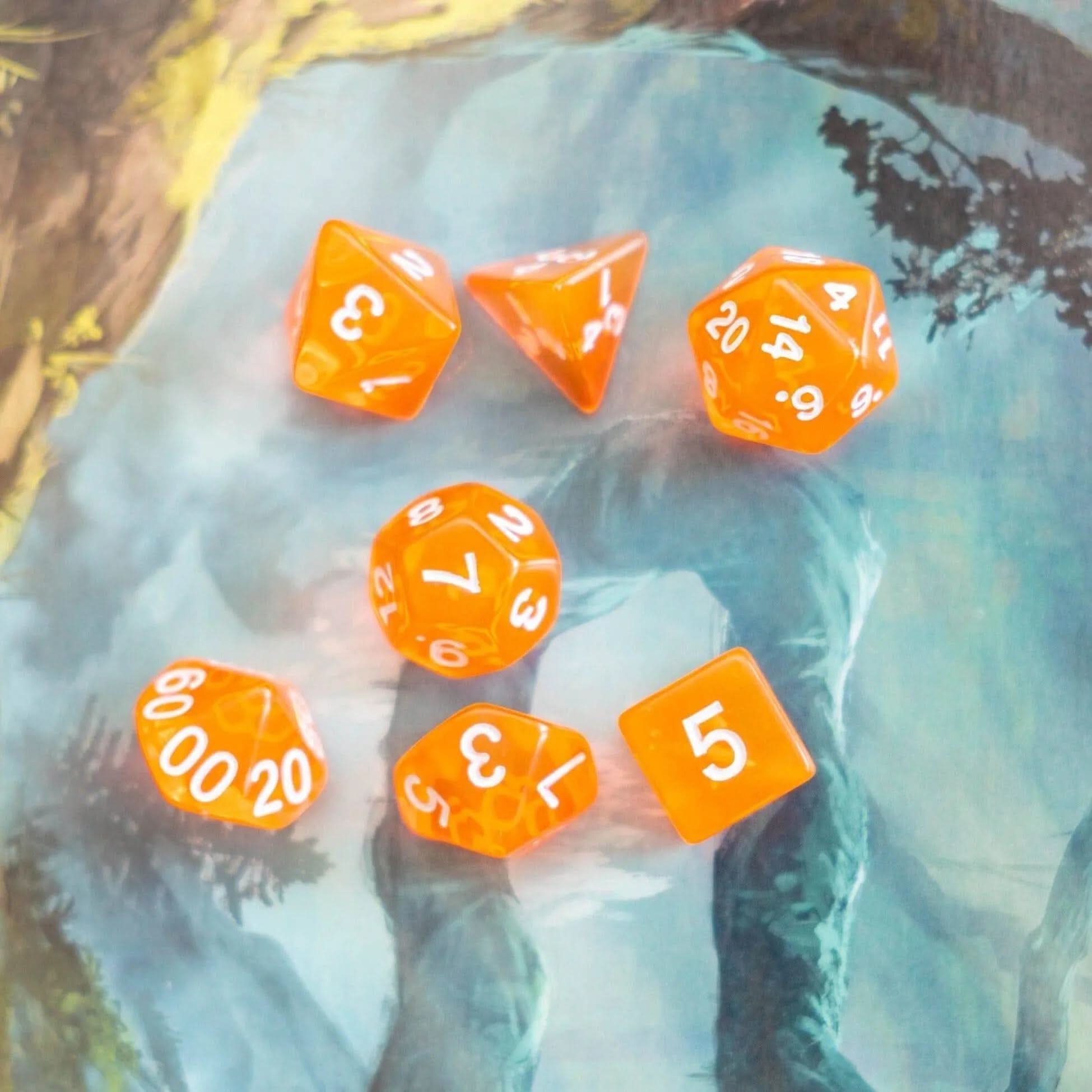 Radiant Orange TTRPG  Dice Set - Mystery Dice Goblin