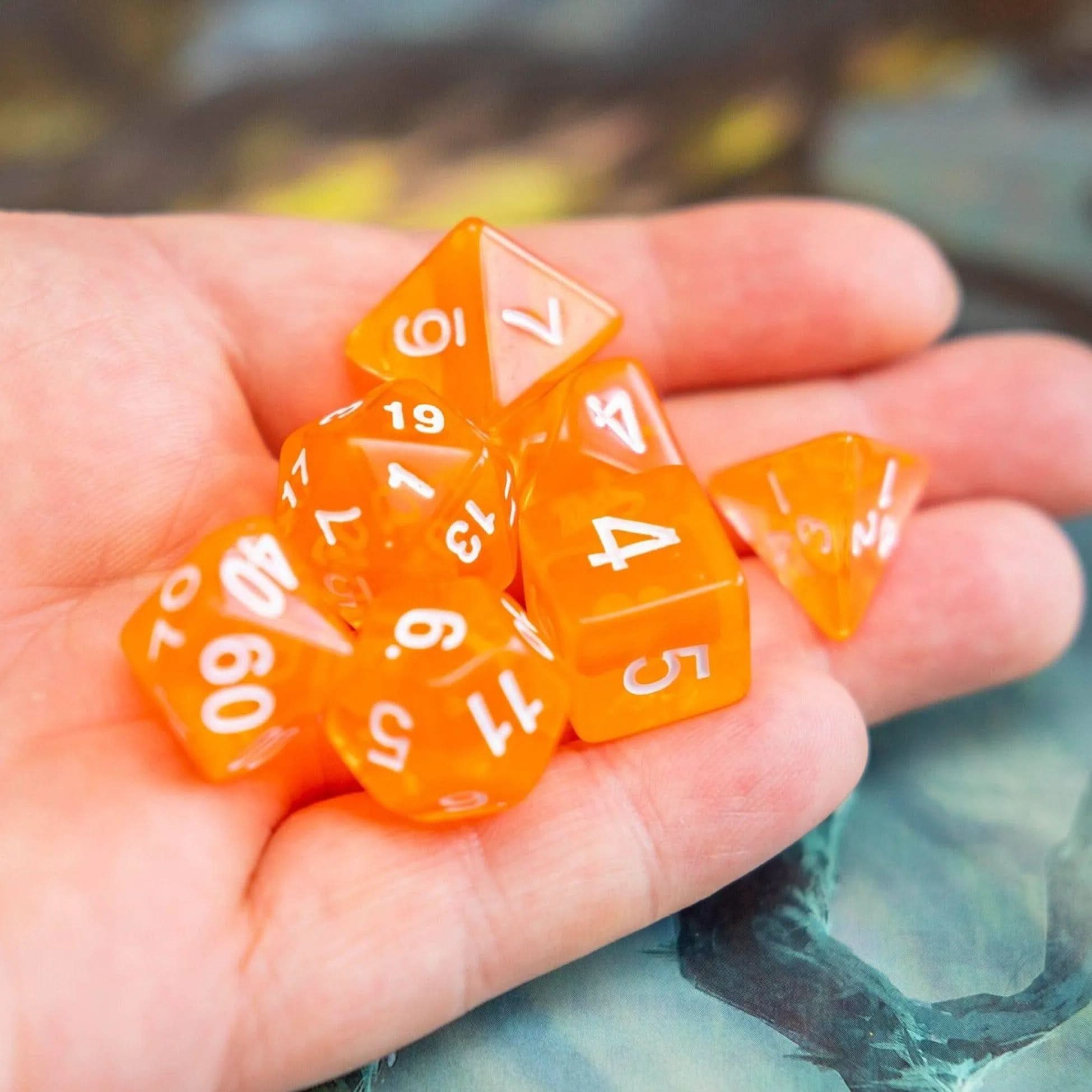 Radiant Orange TTRPG  Dice Set - Mystery Dice Goblin