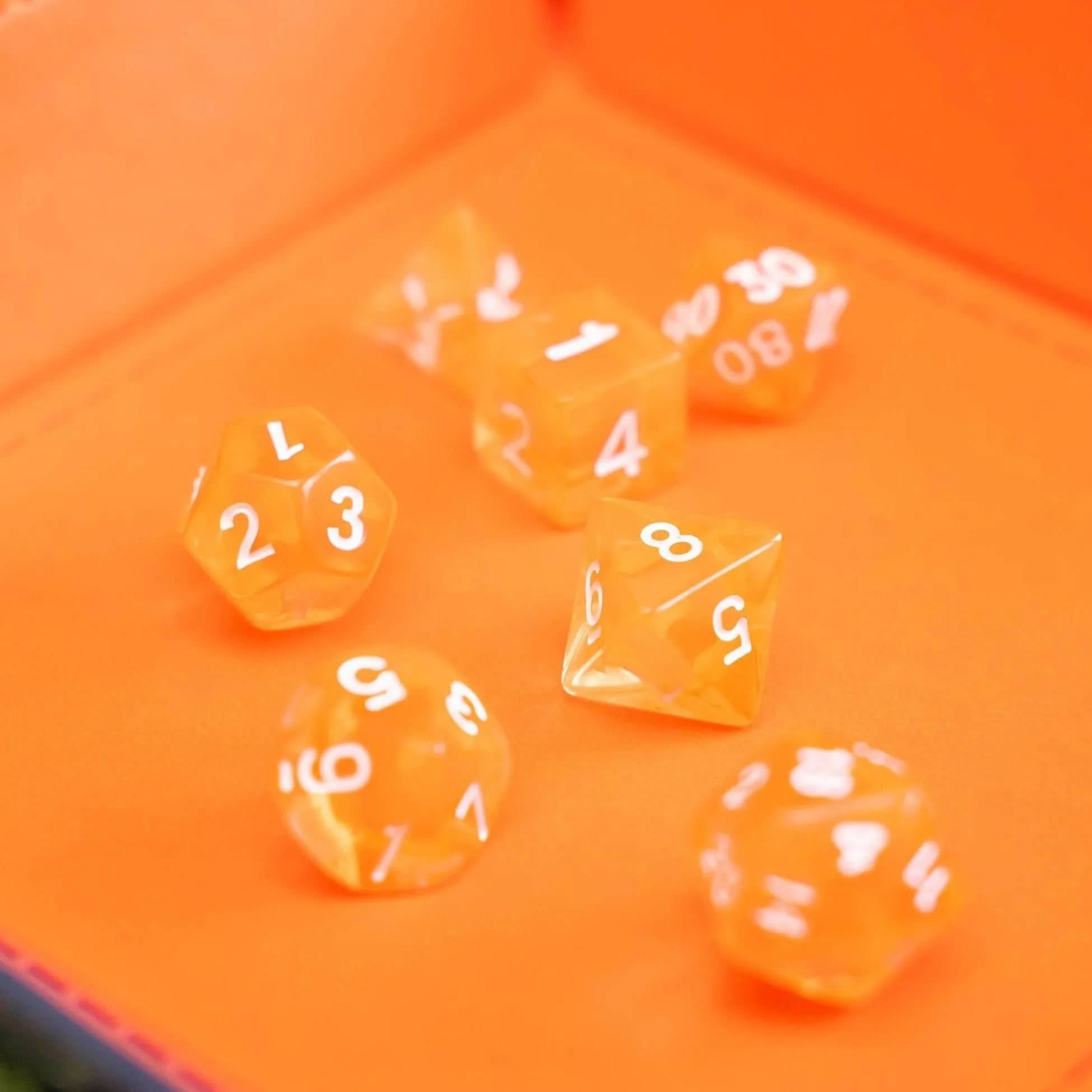 Radiant Orange TTRPG  Dice Set - Mystery Dice Goblin