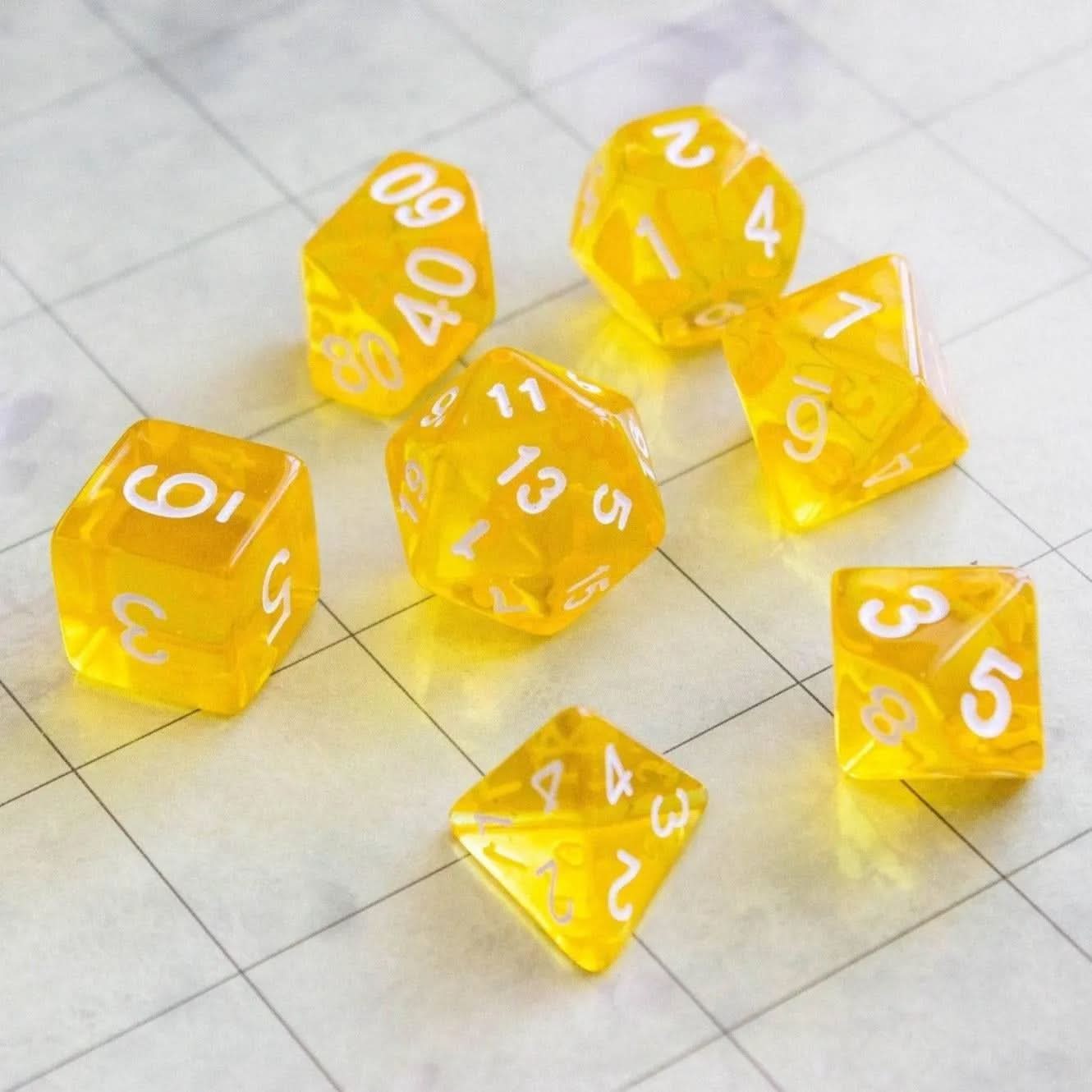 Radiant Yellow TTRPG  Dice Set - Mystery Dice Goblin