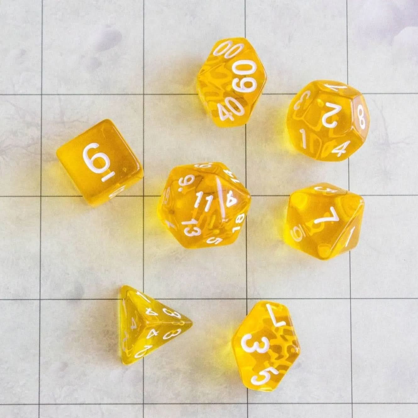 Radiant Yellow TTRPG  Dice Set - Mystery Dice Goblin