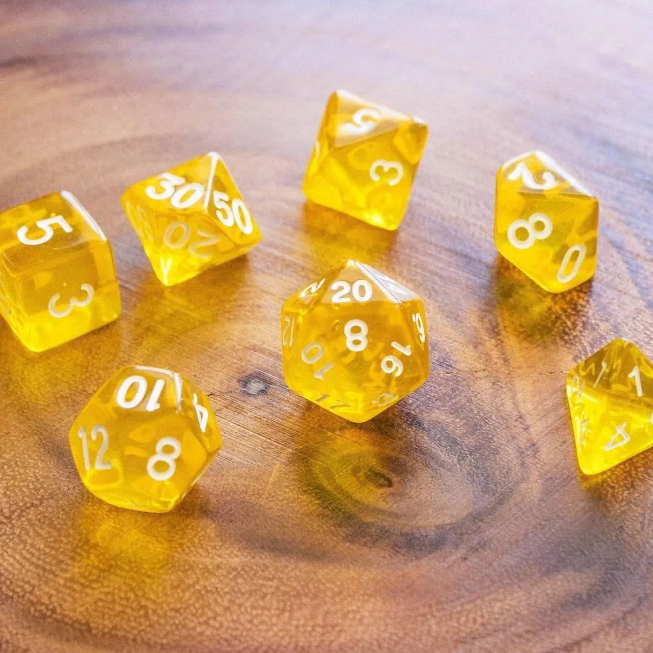 Radiant Yellow TTRPG  Dice Set - Mystery Dice Goblin