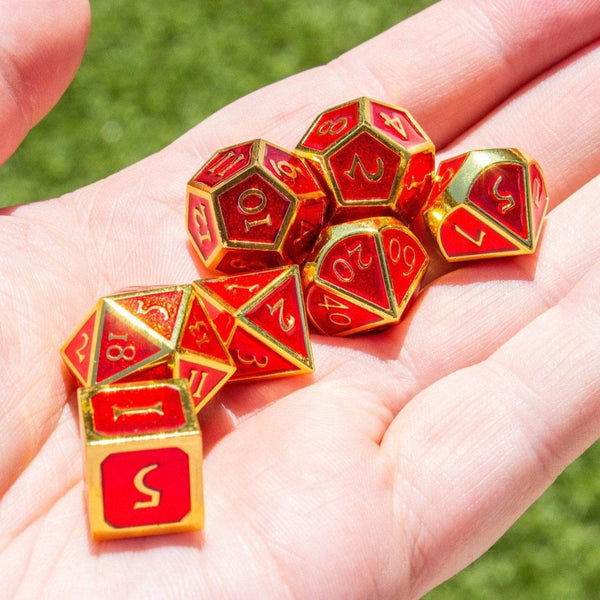 Red and Gold Metal DnD Dice Set - Mystery Dice Goblin