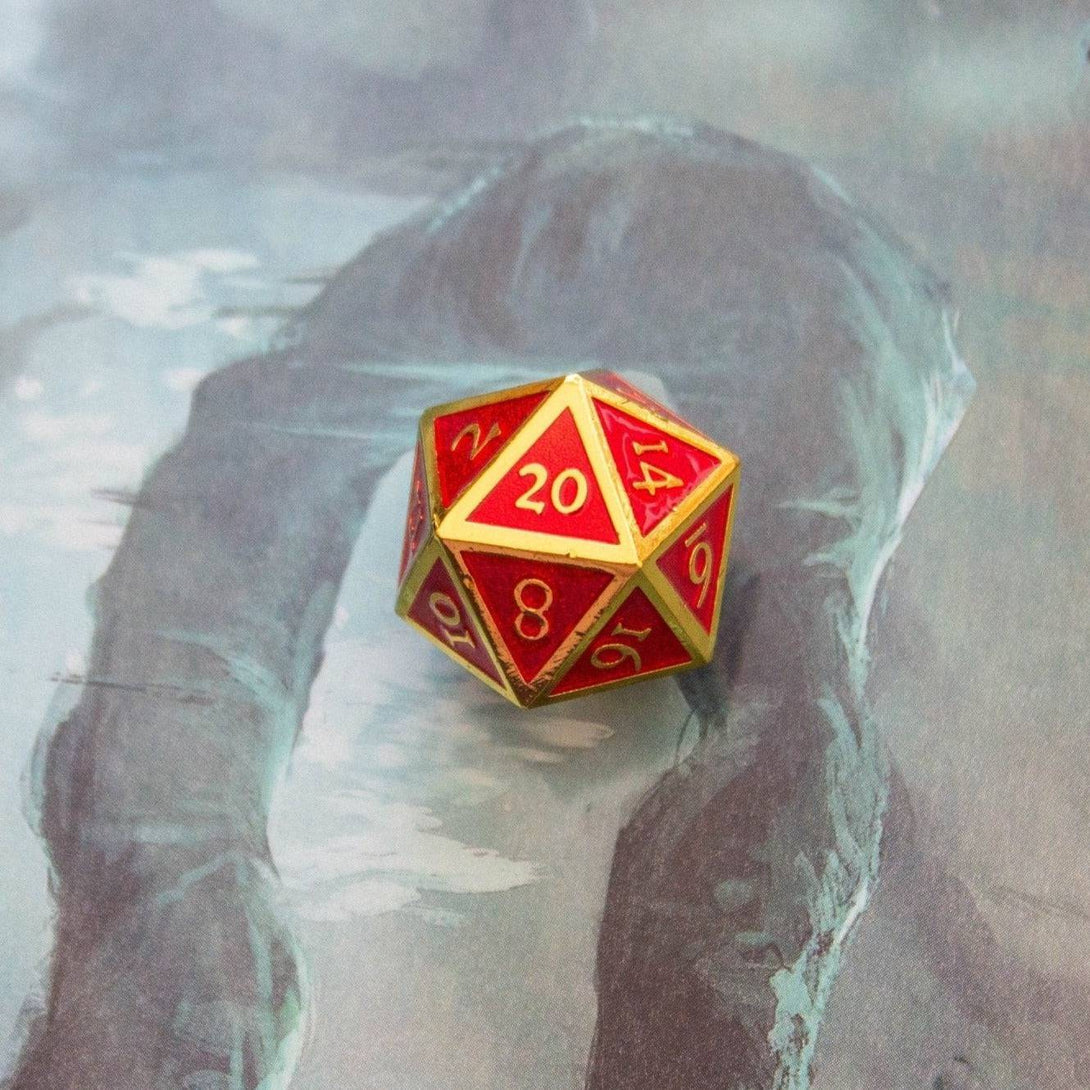 Red and Gold Metal Dice Set - Mystery Dice Goblin