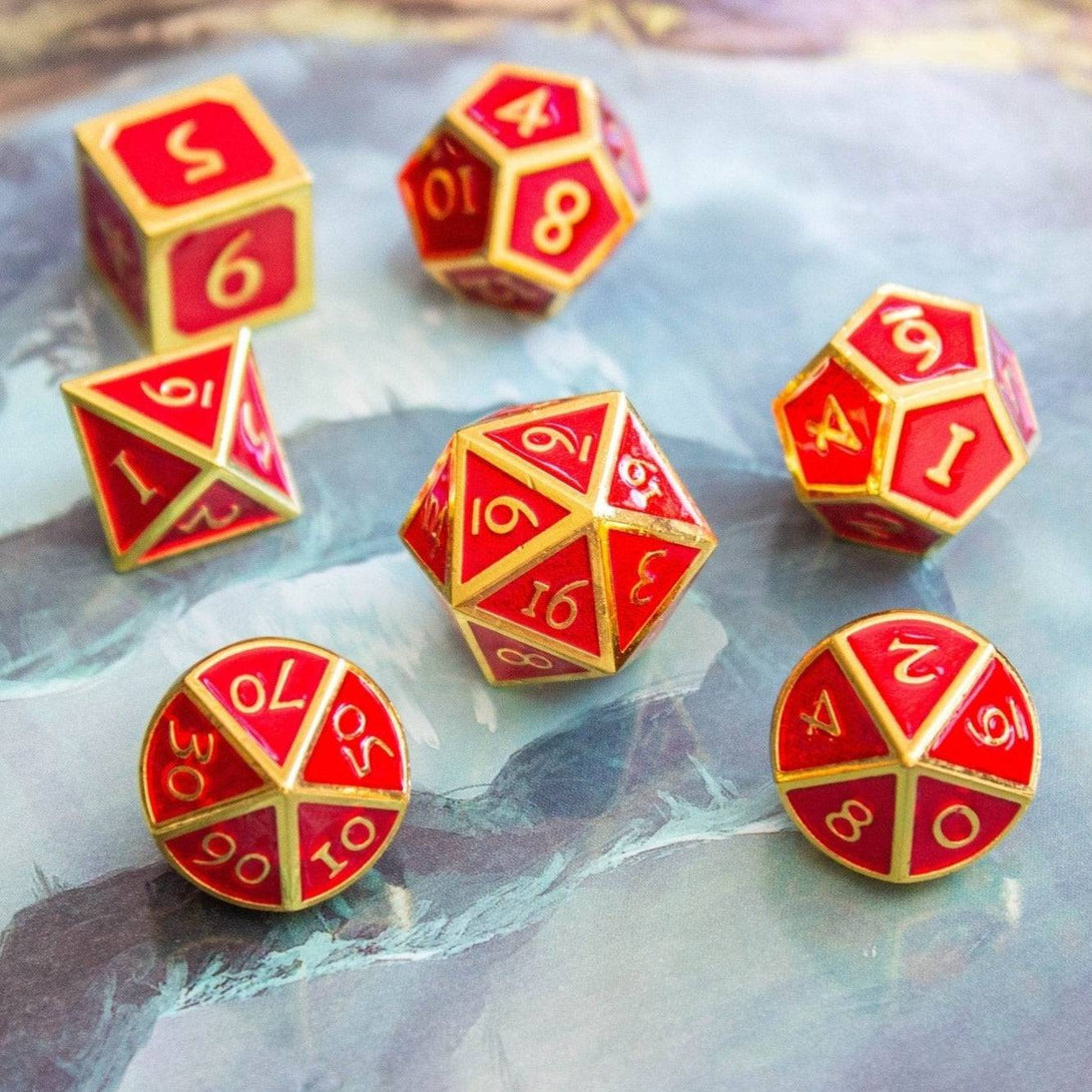 Red and Gold Metal Dice Set - Mystery Dice Goblin