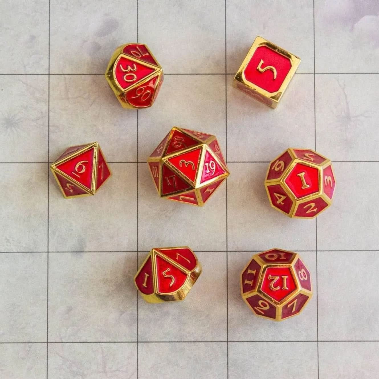 Red and Gold Metal Dice Set - Mystery Dice Goblin