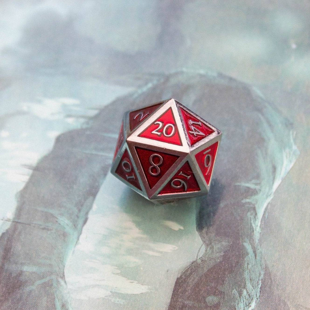 Red and Silver Metal Dice Set - Mystery Dice Goblin